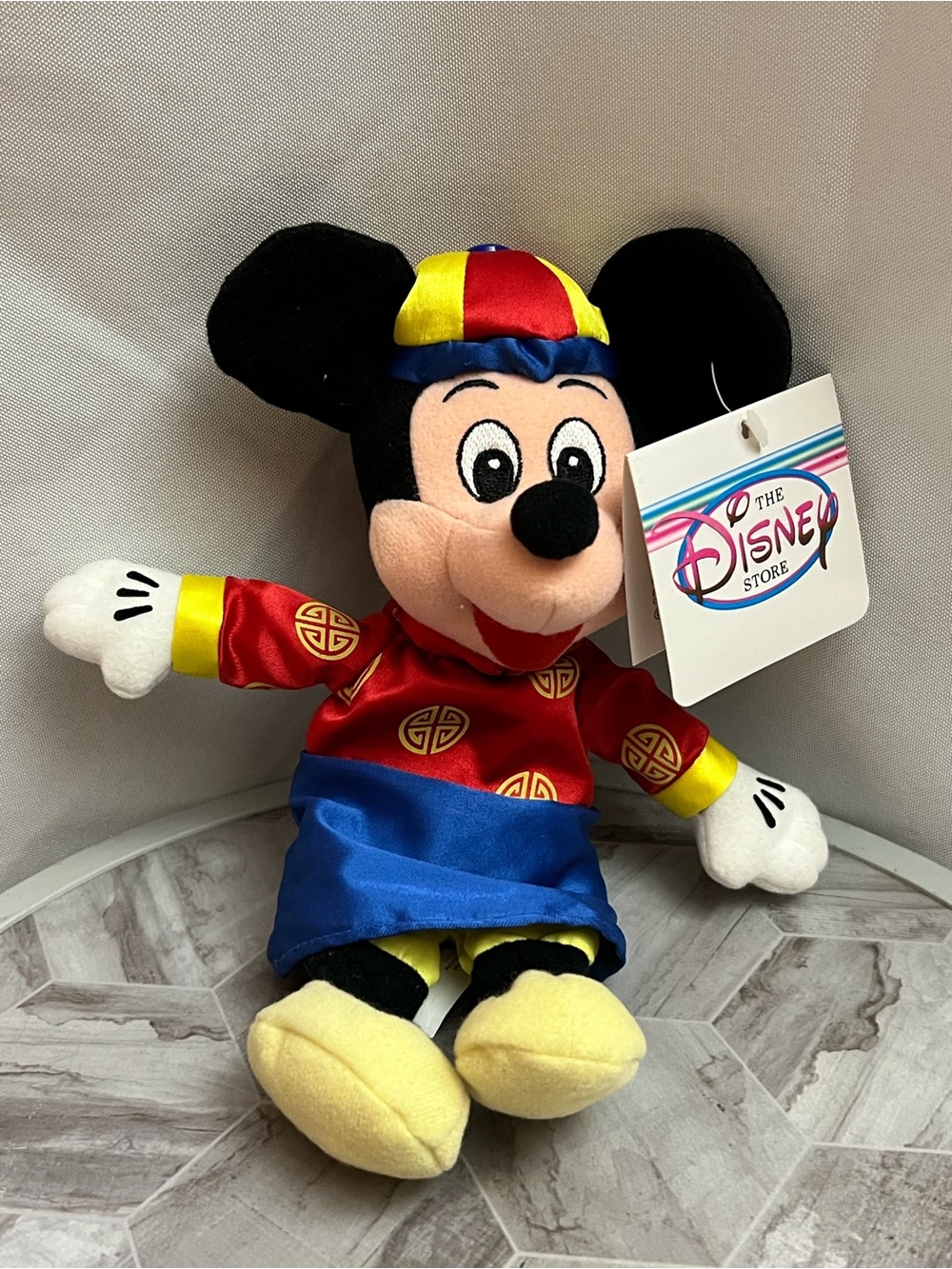 Vintage Disney Store Mickey Mouse Chinese Costume Bean Bag Plush 9” NWT